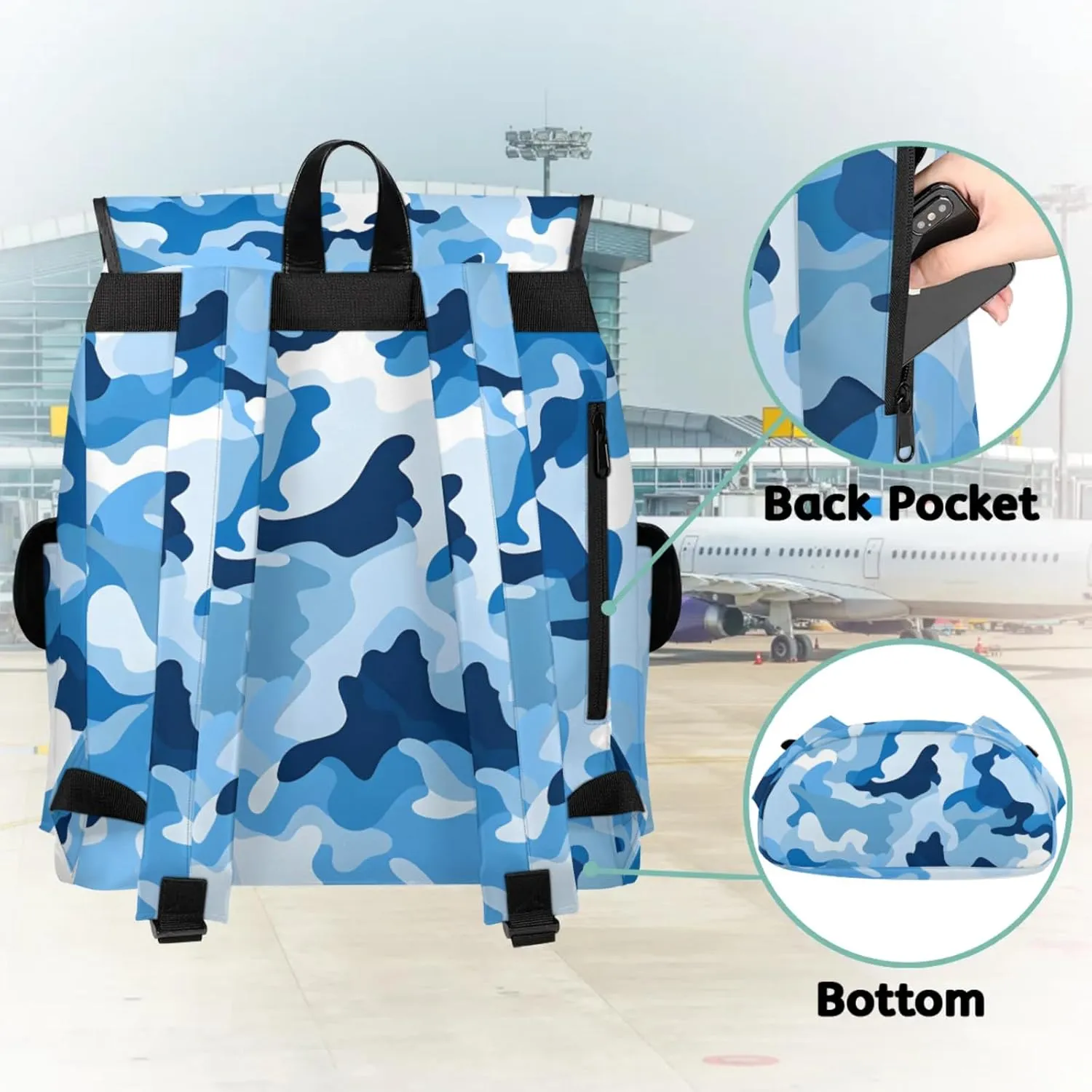 Honeybaby Vintage Waterproof Laptop Backpack for Men/Women Travel Essentials Backpack Expandable Carry On Bag with Anti-Theft Compartment Fits 15" Notebook Blue Camouflage