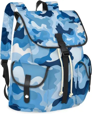 Honeybaby Vintage Waterproof Laptop Backpack for Men/Women Travel Essentials Backpack Expandable Carry On Bag with Anti-Theft Compartment Fits 15" Notebook Blue Camouflage