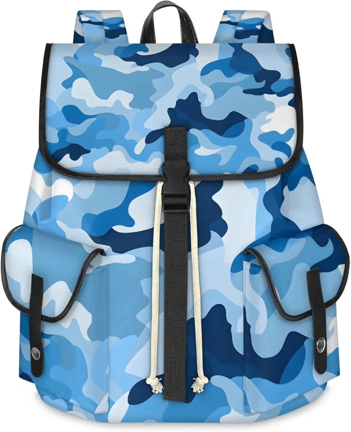Honeybaby Vintage Waterproof Laptop Backpack for Men/Women Travel Essentials Backpack Expandable Carry On Bag with Anti-Theft Compartment Fits 15" Notebook Blue Camouflage