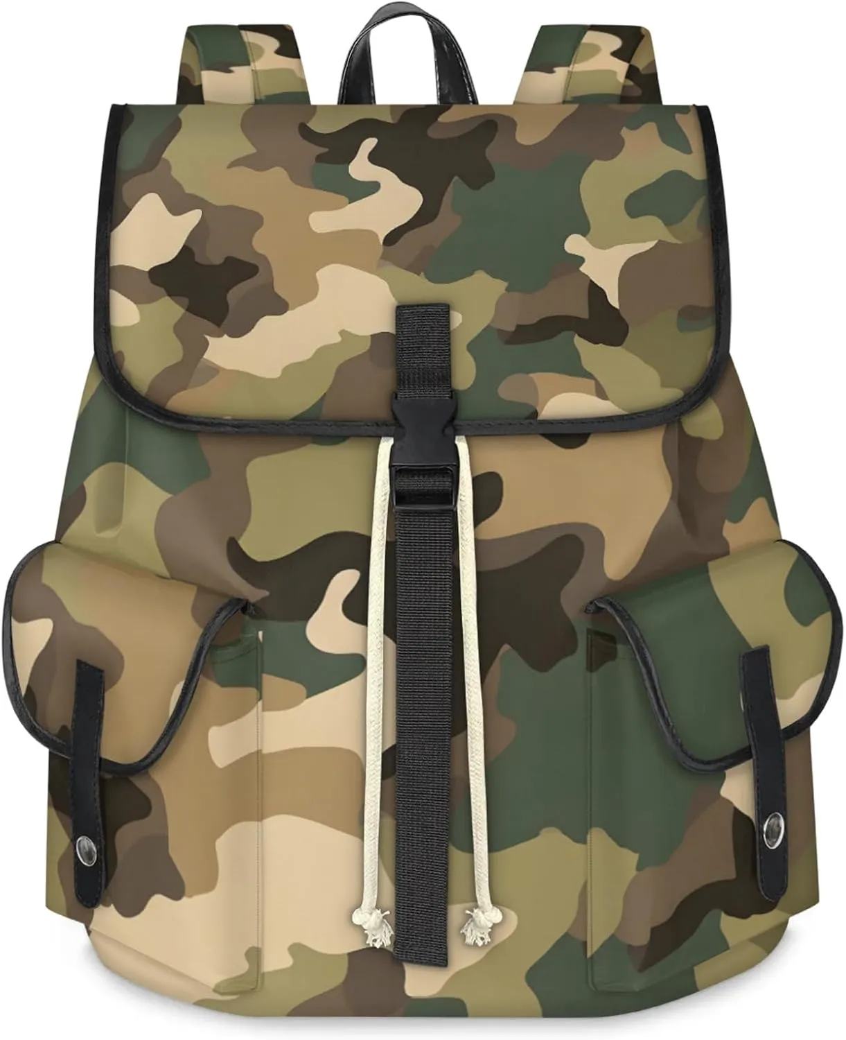 Honeybaby Vintage Waterproof Laptop Backpack for Men/Women Travel Essentials Backpack Expandable Carry On Bag with Anti-Theft Compartment Fits 15" Notebook Brown Green Camo
