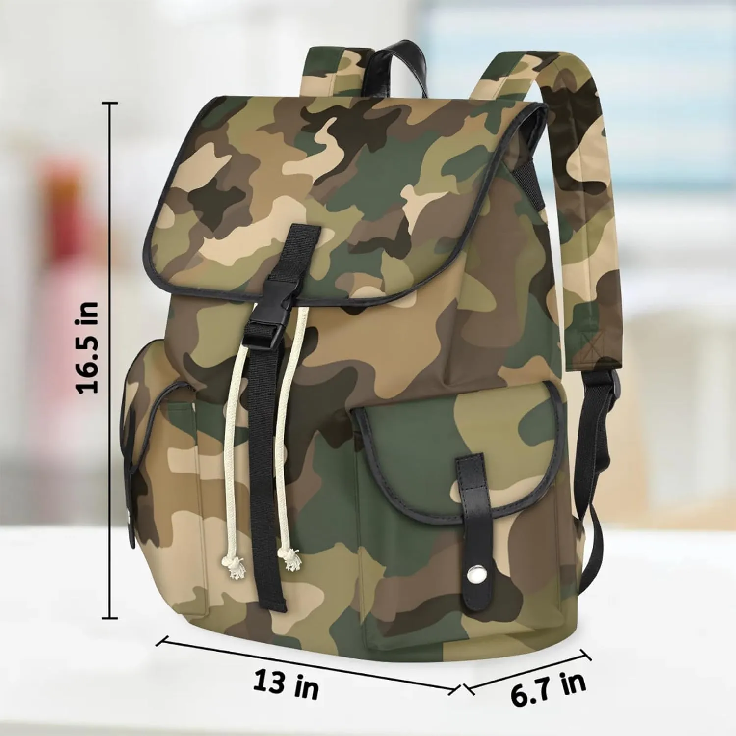 Honeybaby Vintage Waterproof Laptop Backpack for Men/Women Travel Essentials Backpack Expandable Carry On Bag with Anti-Theft Compartment Fits 15" Notebook Brown Green Camo