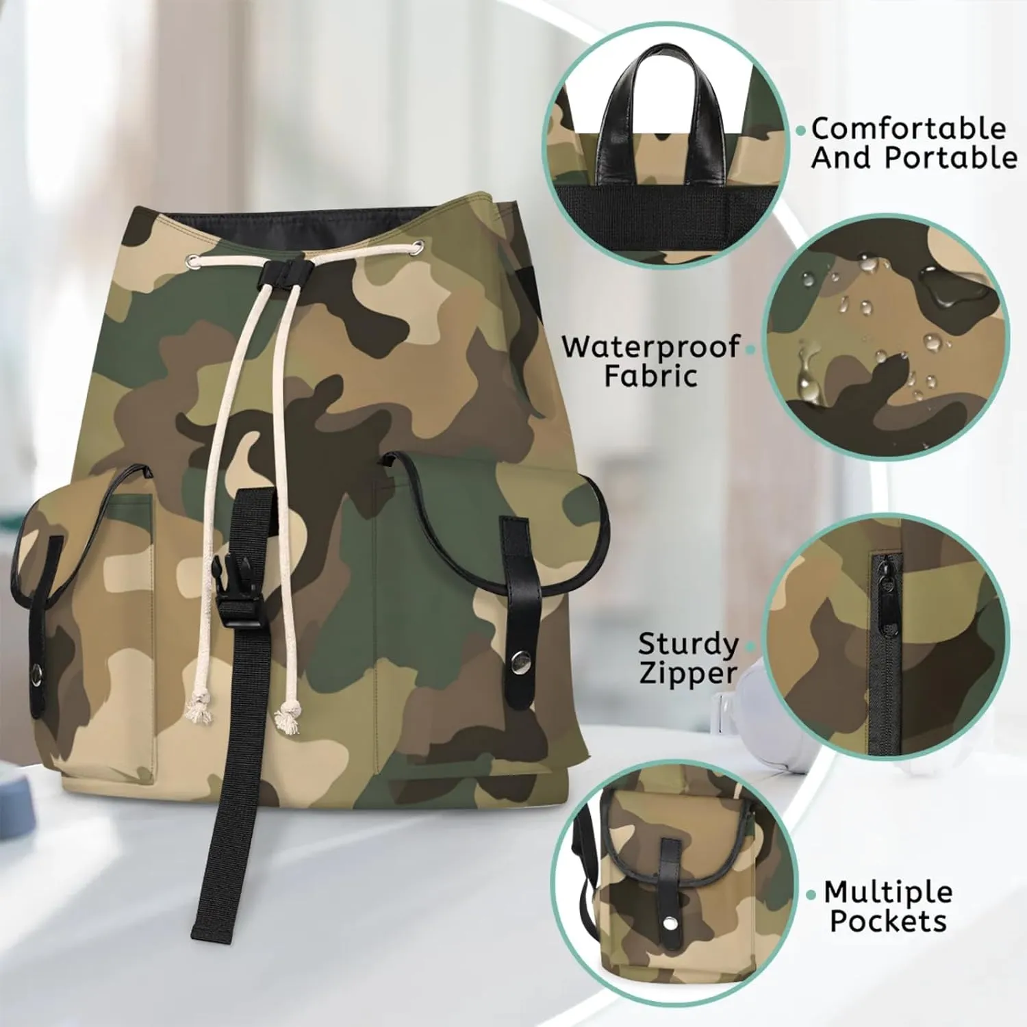 Honeybaby Vintage Waterproof Laptop Backpack for Men/Women Travel Essentials Backpack Expandable Carry On Bag with Anti-Theft Compartment Fits 15" Notebook Brown Green Camo