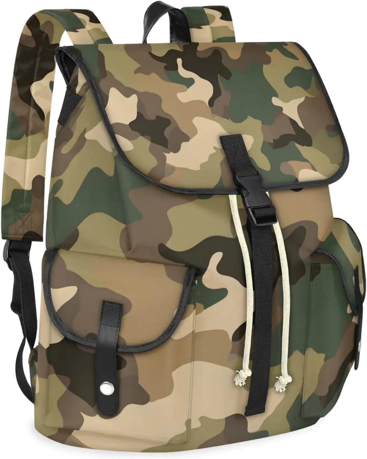 Honeybaby Vintage Waterproof Laptop Backpack for Men/Women Travel Essentials Backpack Expandable Carry On Bag with Anti-Theft Compartment Fits 15" Notebook Brown Green Camo