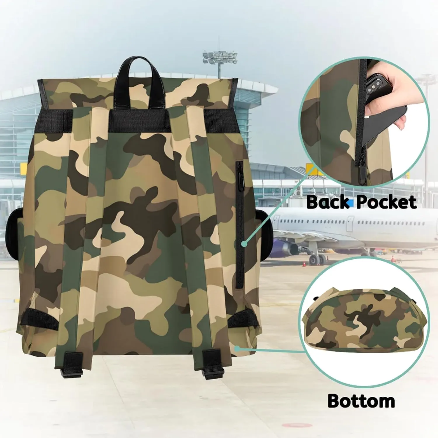 Honeybaby Vintage Waterproof Laptop Backpack for Men/Women Travel Essentials Backpack Expandable Carry On Bag with Anti-Theft Compartment Fits 15" Notebook Brown Green Camo