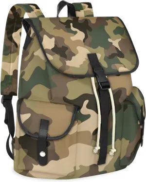 Honeybaby Vintage Waterproof Laptop Backpack for Men/Women Travel Essentials Backpack Expandable Carry On Bag with Anti-Theft Compartment Fits 15" Notebook Brown Green Camo