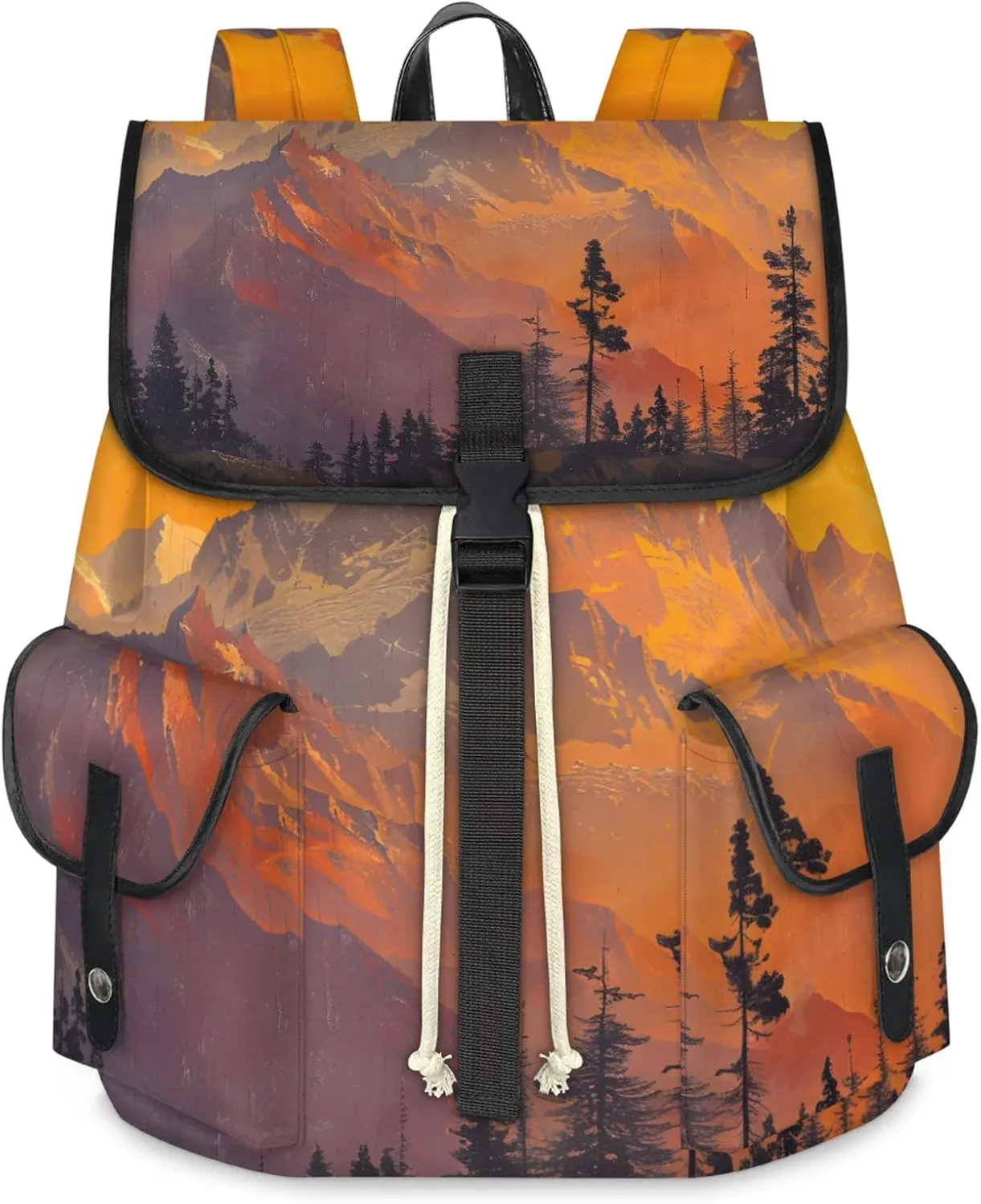Honeybaby Vintage Waterproof Laptop Backpack for Men/Women Travel Essentials Backpack Expandable Carry On Bag with Anti-Theft Compartment Fits 15" Notebook Mountain Forest Print