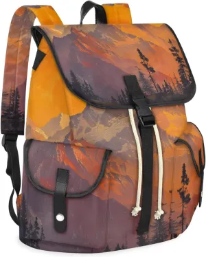 Honeybaby Vintage Waterproof Laptop Backpack for Men/Women Travel Essentials Backpack Expandable Carry On Bag with Anti-Theft Compartment Fits 15" Notebook Mountain Forest Print