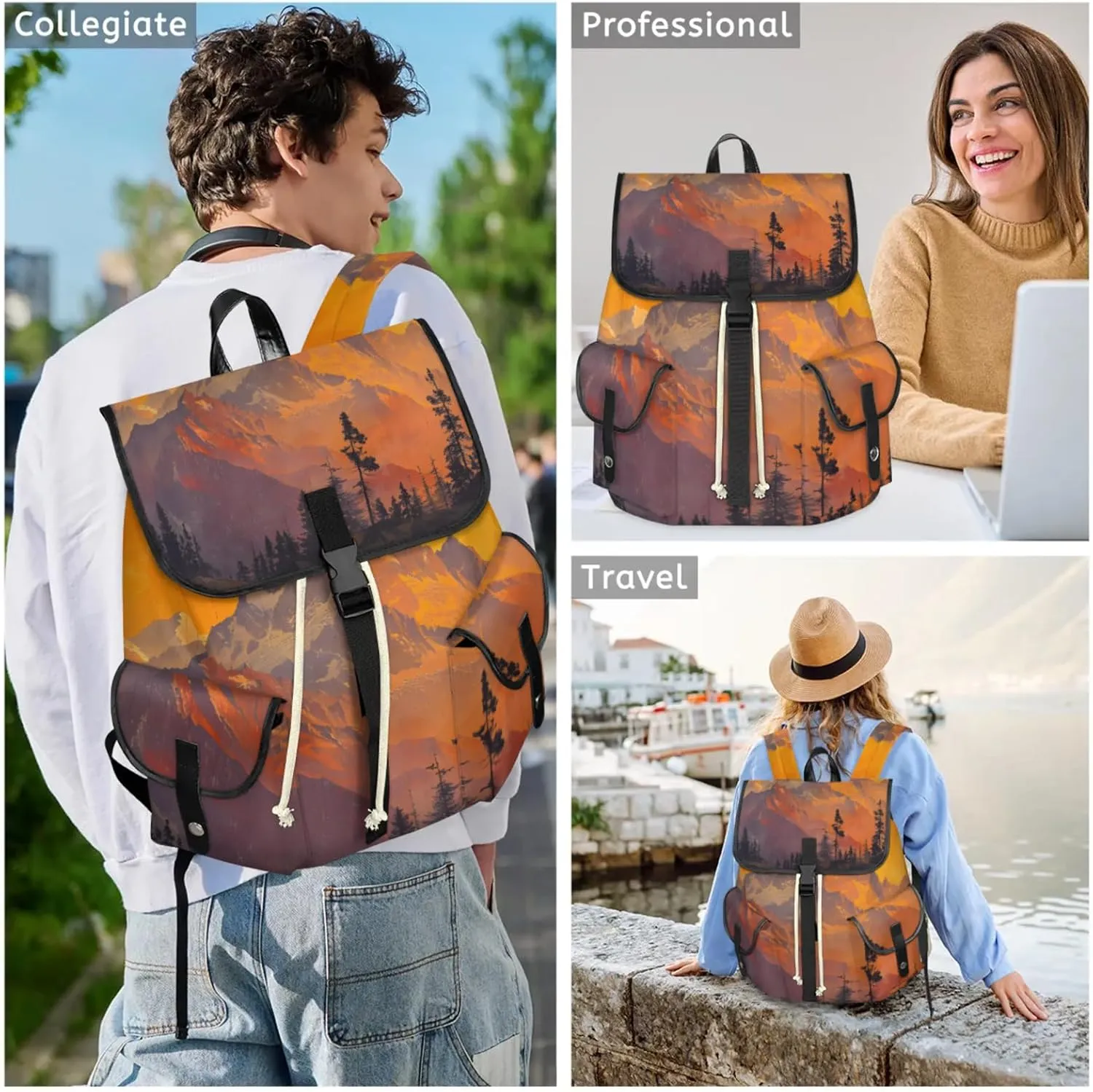 Honeybaby Vintage Waterproof Laptop Backpack for Men/Women Travel Essentials Backpack Expandable Carry On Bag with Anti-Theft Compartment Fits 15" Notebook Mountain Forest Print