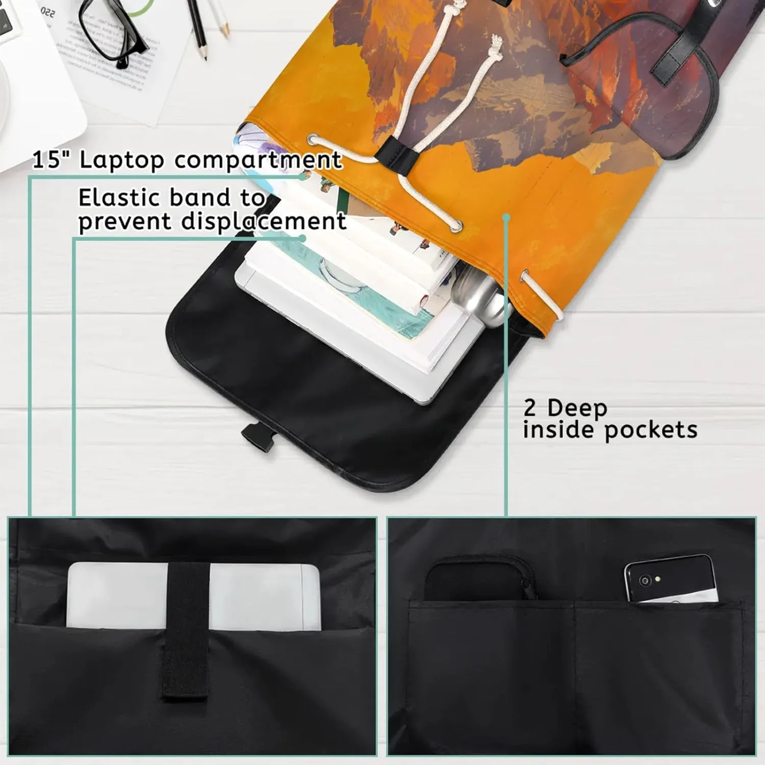 Honeybaby Vintage Waterproof Laptop Backpack for Men/Women Travel Essentials Backpack Expandable Carry On Bag with Anti-Theft Compartment Fits 15" Notebook Mountain Forest Print
