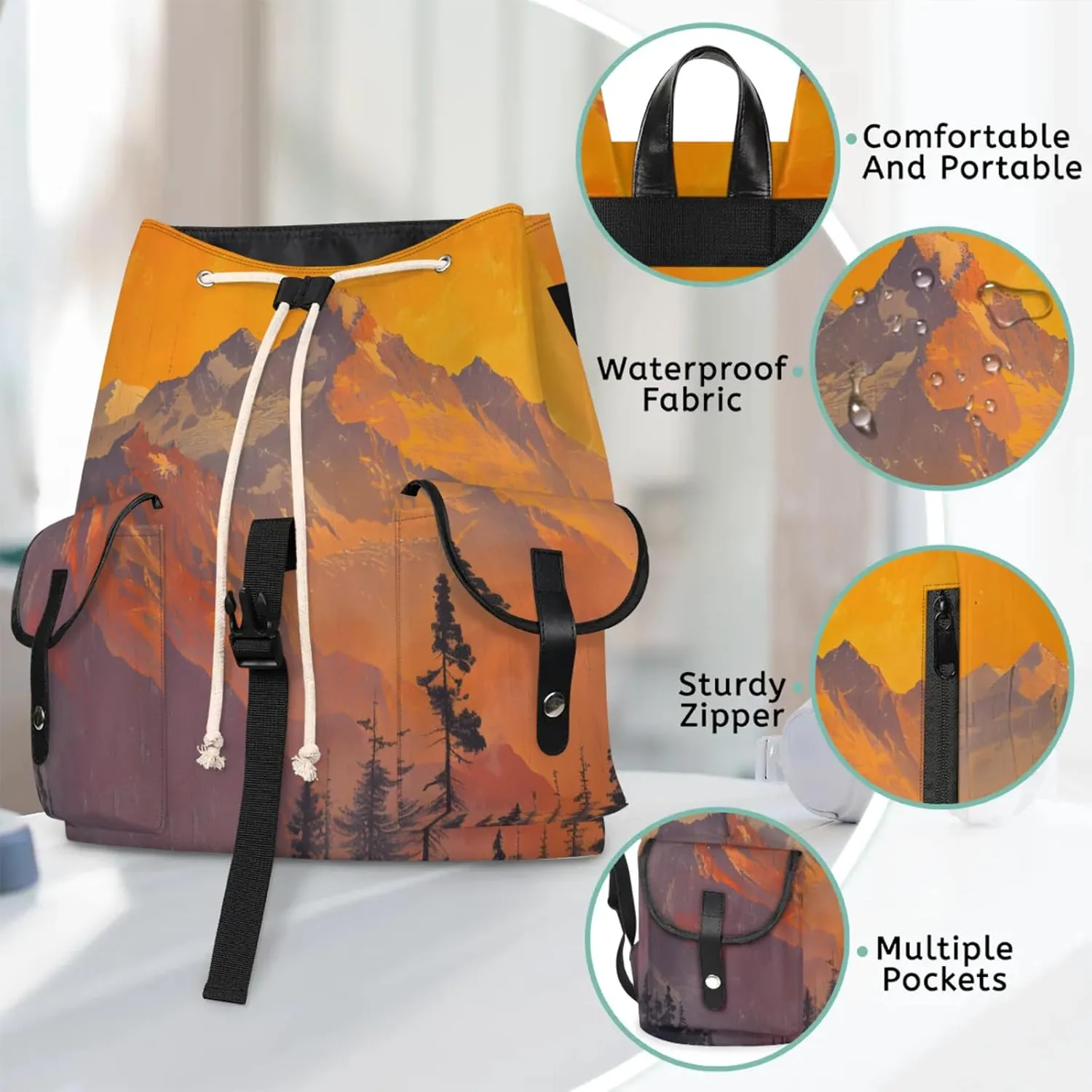 Honeybaby Vintage Waterproof Laptop Backpack for Men/Women Travel Essentials Backpack Expandable Carry On Bag with Anti-Theft Compartment Fits 15" Notebook Mountain Forest Print