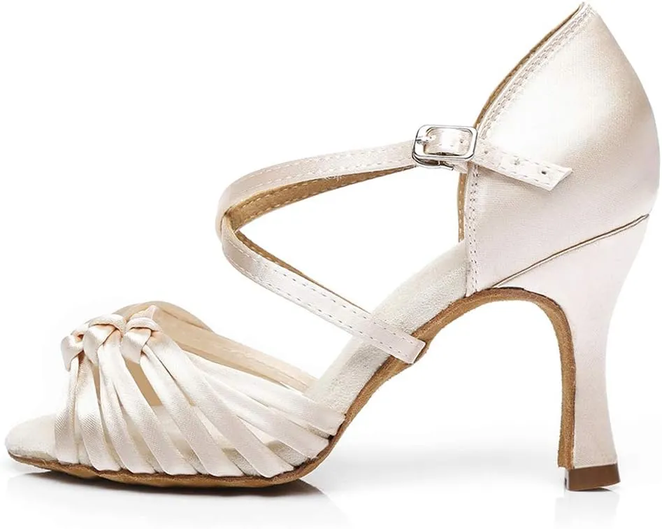 HROYL New Ballroom Dance Shoes Women Latin Dance Sandles Women Tango Salsa Performance Weding Dance Shoes,Model YCL378