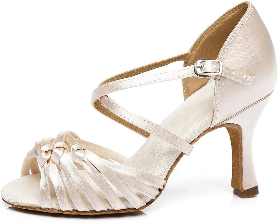 HROYL New Ballroom Dance Shoes Women Latin Dance Sandles Women Tango Salsa Performance Weding Dance Shoes,Model YCL378