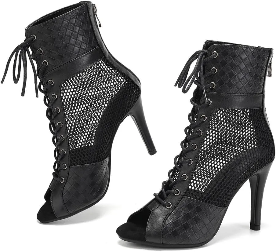 HROYL Women High Heel Latin Salsa Dance Shoes Ballroom Ankle Heels Dance Boots,Model DS888