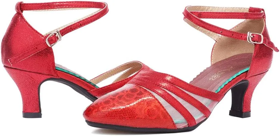 HROYL Women Latin Dance Shoes Closed Toe Salsa Ballroom Practice Heels Party Shoes,Model DYN302