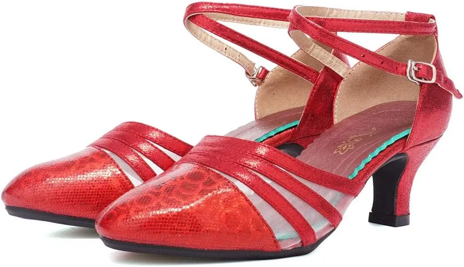 HROYL Women Latin Dance Shoes Closed Toe Salsa Ballroom Practice Heels Party Shoes,Model DYN302