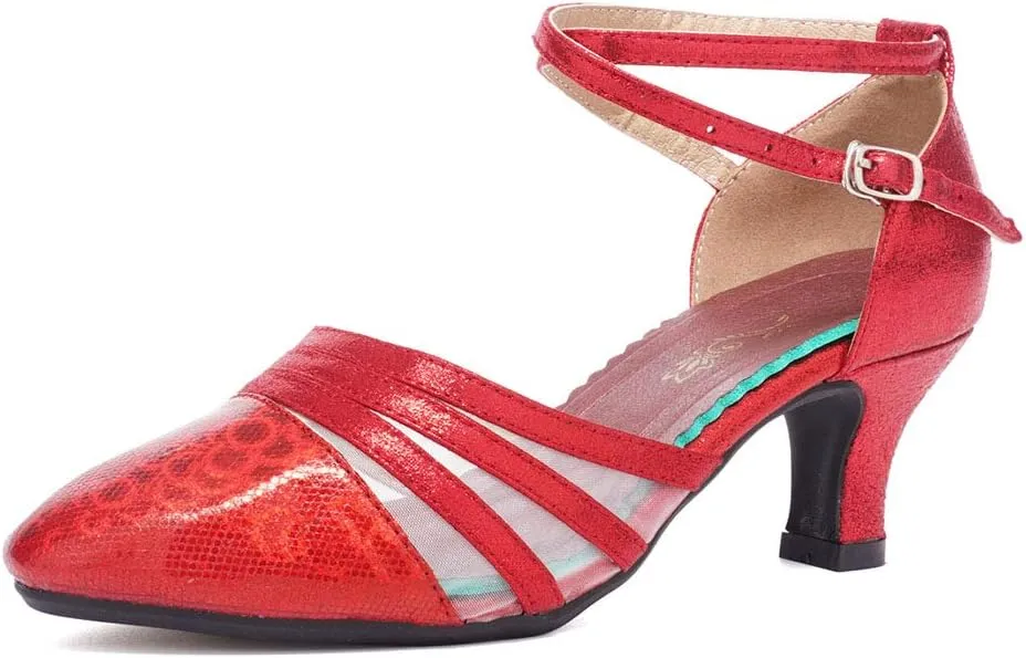 HROYL Women Latin Dance Shoes Closed Toe Salsa Ballroom Practice Heels Party Shoes,Model DYN302