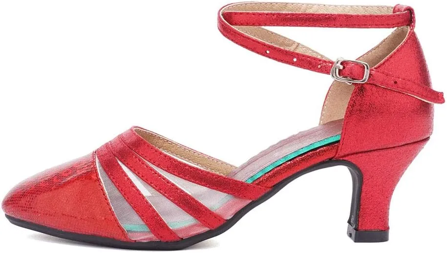 HROYL Women Latin Dance Shoes Closed Toe Salsa Ballroom Practice Heels Party Shoes,Model DYN302