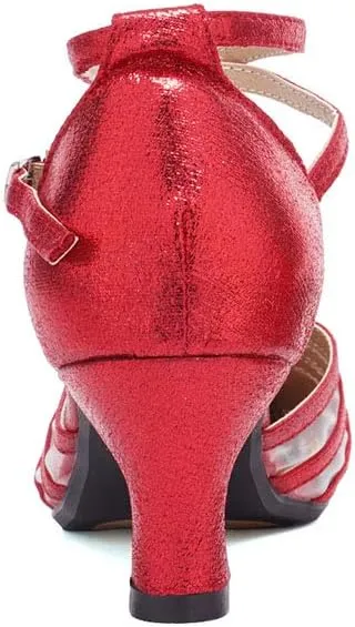 HROYL Women Latin Dance Shoes Closed Toe Salsa Ballroom Practice Heels Party Shoes,Model DYN302
