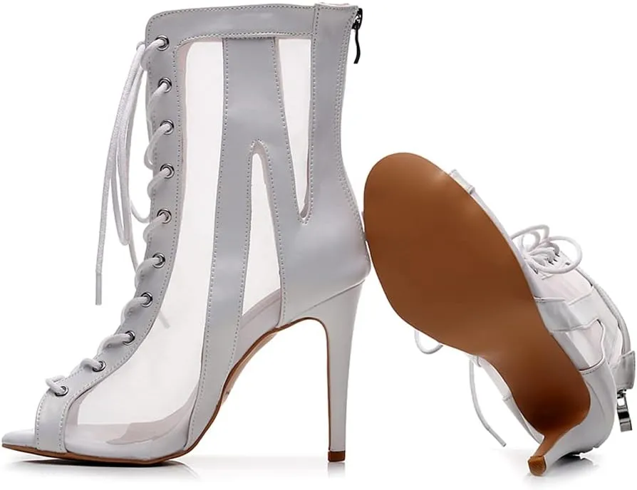 HROYL Women Open Toe Dance Boots Salsa Latin Ballroom Party Performence Jazz Heels Class Dance Shoes,Model QJW7235