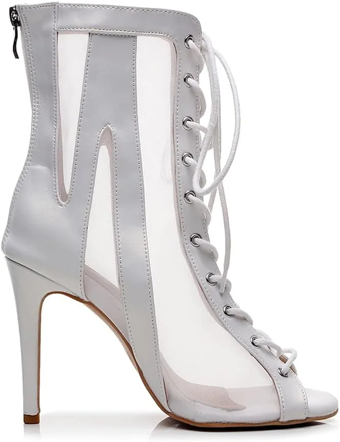 HROYL Women Open Toe Dance Boots Salsa Latin Ballroom Party Performence Jazz Heels Class Dance Shoes,Model QJW7235