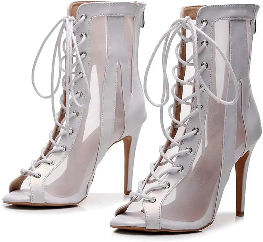 HROYL Women Open Toe Dance Boots Salsa Latin Ballroom Party Performence Jazz Heels Class Dance Shoes,Model QJW7235