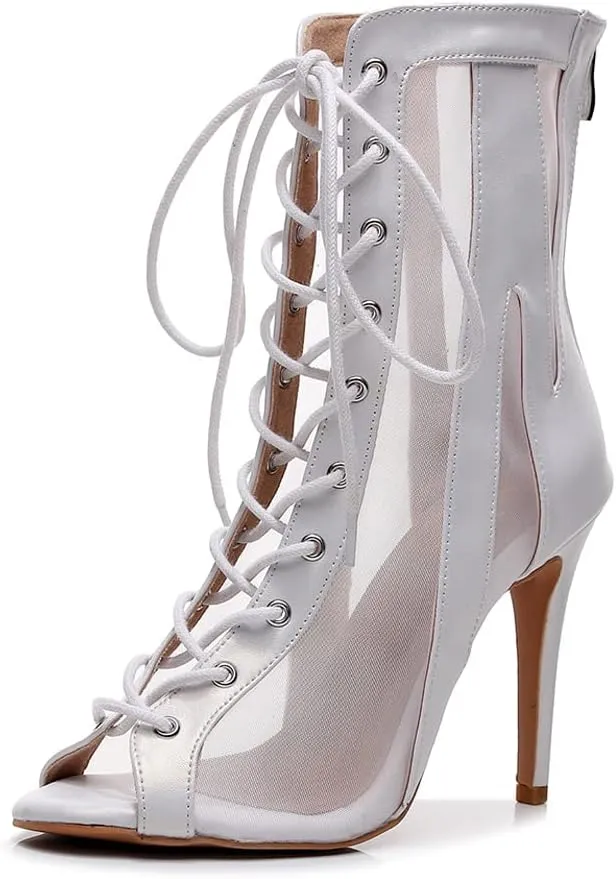 HROYL Women Open Toe Dance Boots Salsa Latin Ballroom Party Performence Jazz Heels Class Dance Shoes,Model QJW7235