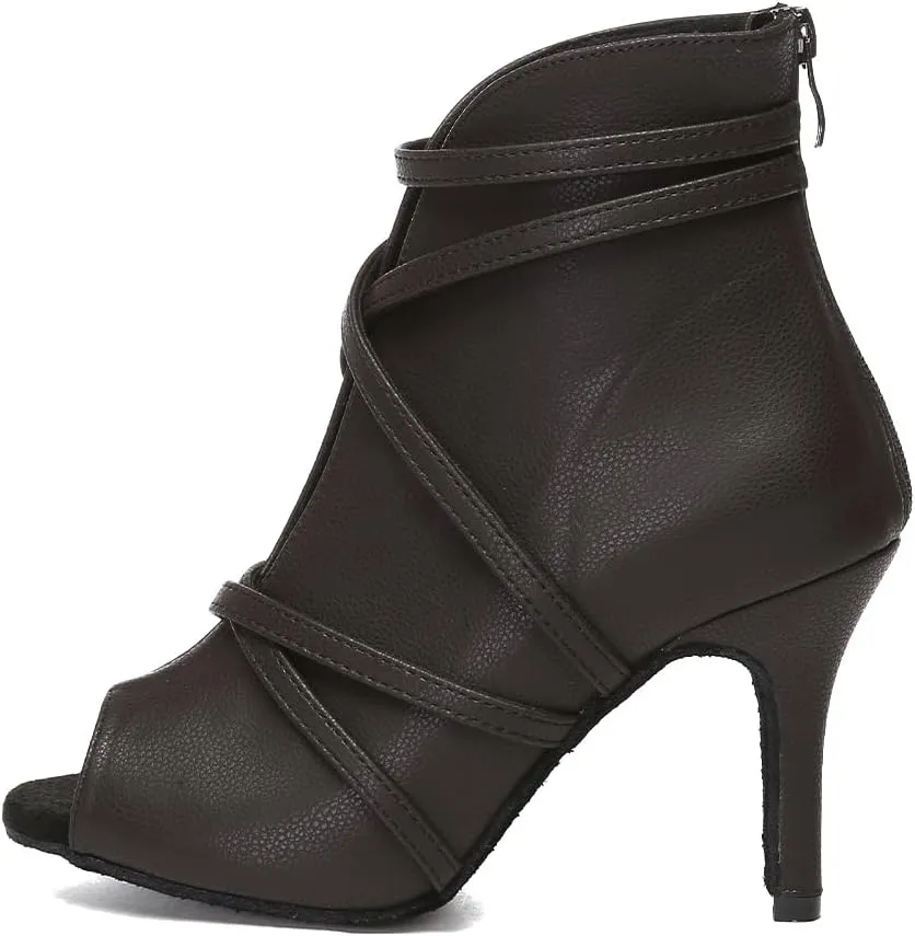 HROYL Women Peep Toe Ankle Dance Boots Latin Salsa Ballroom Heels Dancing Shoes,Model YCL579