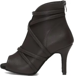 HROYL Women Peep Toe Ankle Dance Boots Latin Salsa Ballroom Heels Dancing Shoes,Model YCL579
