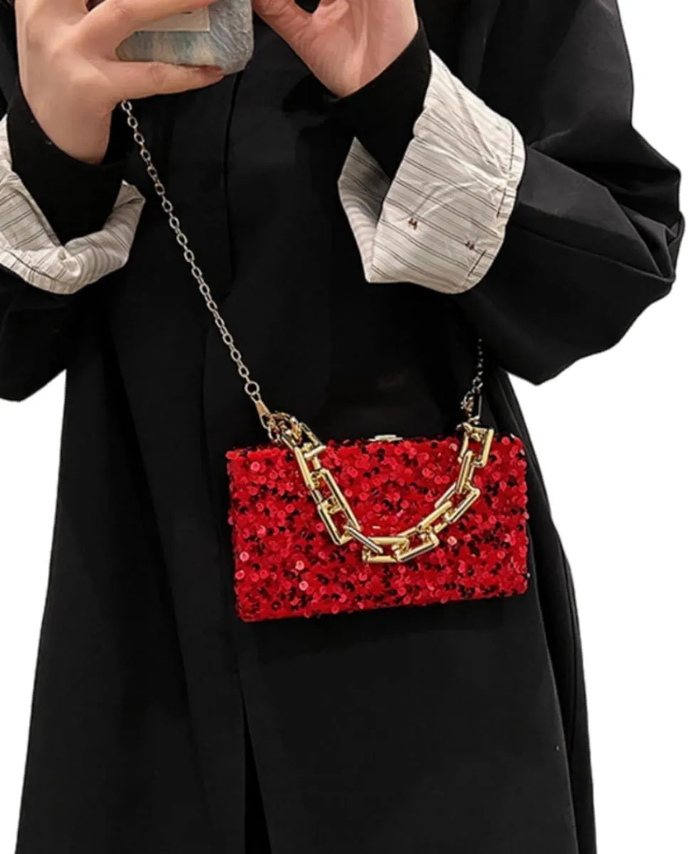 IAMUHI Small Sequins Clutch Purse Top Handle Evening Handbag Mini Square Shoulder Crossbody Bag