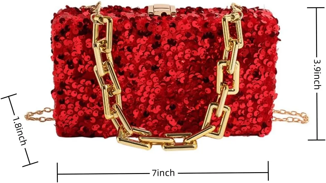 IAMUHI Small Sequins Clutch Purse Top Handle Evening Handbag Mini Square Shoulder Crossbody Bag