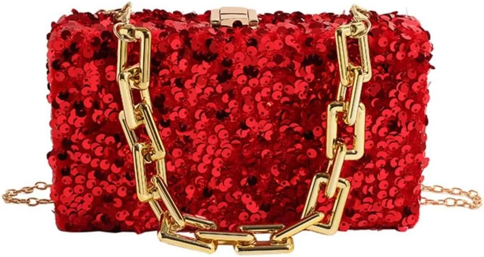 IAMUHI Small Sequins Clutch Purse Top Handle Evening Handbag Mini Square Shoulder Crossbody Bag