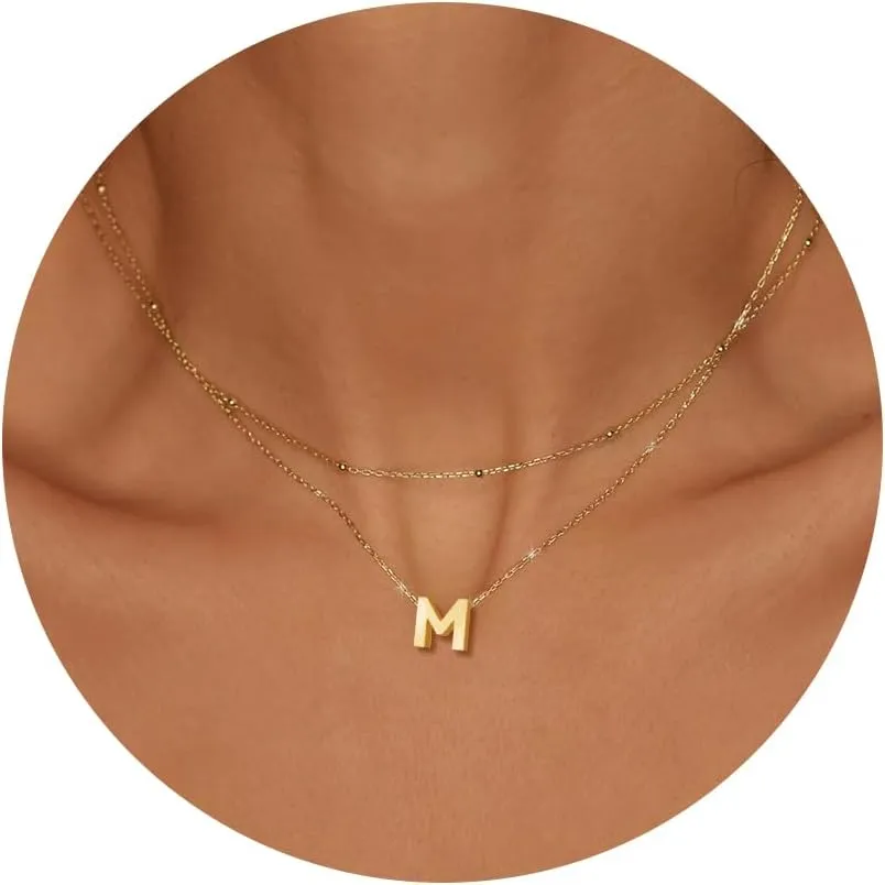 Initial Necklaces for Women, Layered 18K Gold Plated Letter A-Z Initial Necklace, Dainty Gold Name Jewelry, Gifts for Women