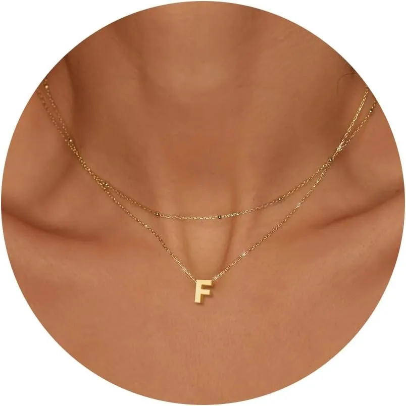 Initial Necklaces for Women, Layered 18K Gold Plated Letter A-Z Initial Necklace, Dainty Gold Name Jewelry, Gifts for Women