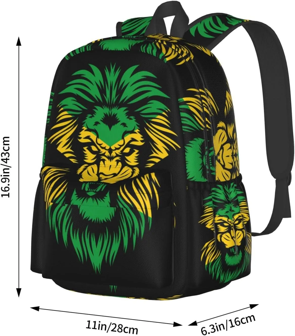 Jamaican Flag Rasta Lion Head Laptop Backpack Work Travel Backpacks Business Rucksack Casual Outdoor Daypack with Adjustable Strap Bags for Sports Office Gym Hiking