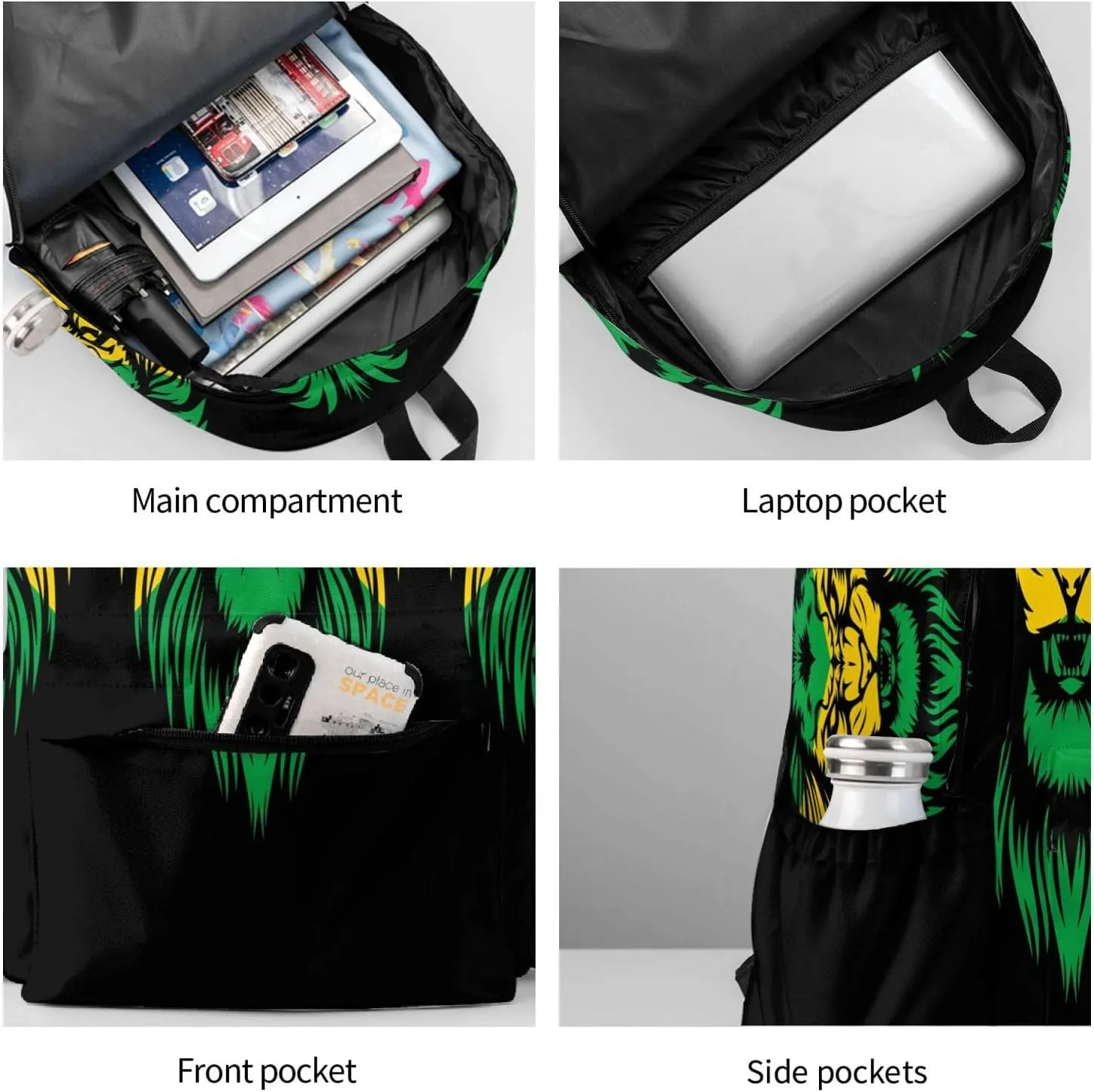 Jamaican Flag Rasta Lion Head Laptop Backpack Work Travel Backpacks Business Rucksack Casual Outdoor Daypack with Adjustable Strap Bags for Sports Office Gym Hiking