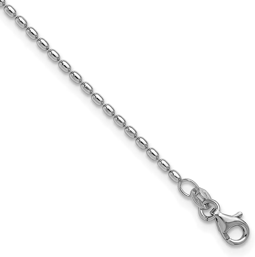 JewelryWeb 1.8mm 925 Sterling Silver Rhodium Plated Beaded Plus 1in Extension Anklet 9 Inch-Anklet for Women