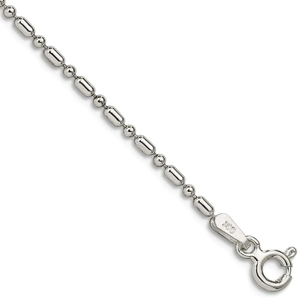 JewelryWeb 925 Sterling Silver 1.5mm Fancy Beaded Chain Bracelet Anklet 9 Inch-Anklet for Women and Men