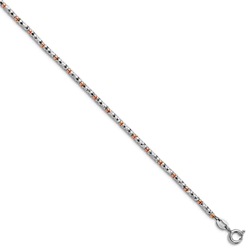 JewelryWeb 925 Sterling Silver Beaded Polished Spring-Ring Rose Plated Sparkle Cut Anklet With 1inch Ext. 9 Inch 3mm Wide-Anklet for Women