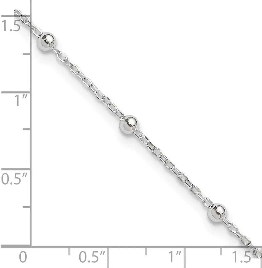 JewelryWeb 925 Sterling Silver Split Ring 1mm Beaded Chain Anklet Spring-Ring-Anklet for Women and Men