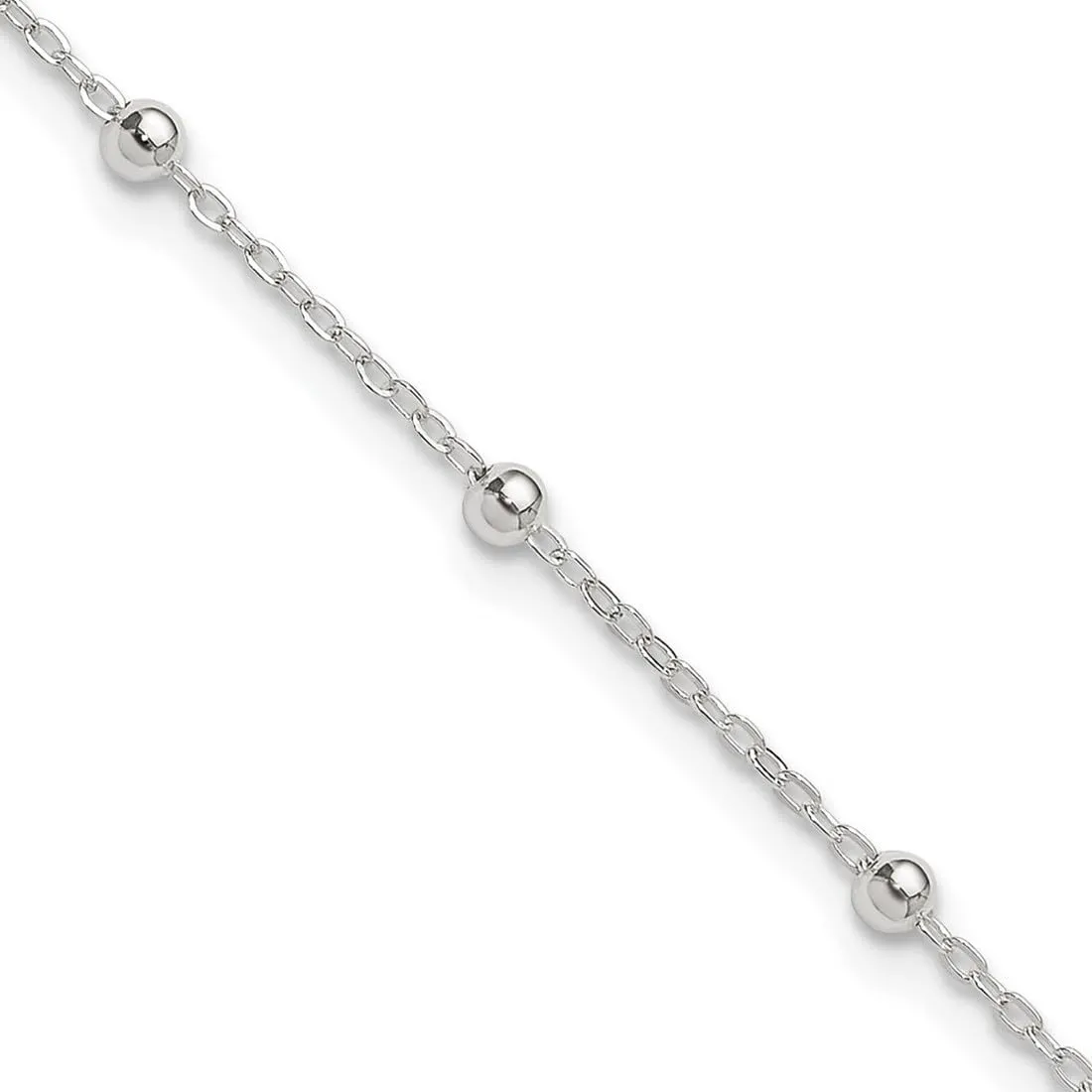 JewelryWeb 925 Sterling Silver Split Ring 1mm Beaded Chain Anklet Spring-Ring-Anklet for Women and Men