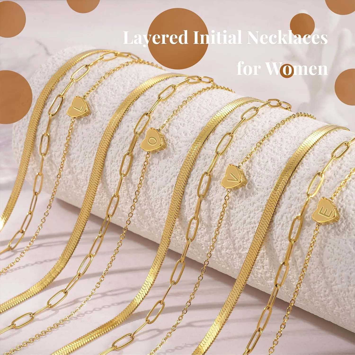 JSJOY Layered Initial Necklaces for Women, Gold Initial Heart Pendant Necklace Cute Letter A-Z Necklaces Tiny Initial Monogram Snake Choker Dainty Paperclip Chain Necklace for Girls
