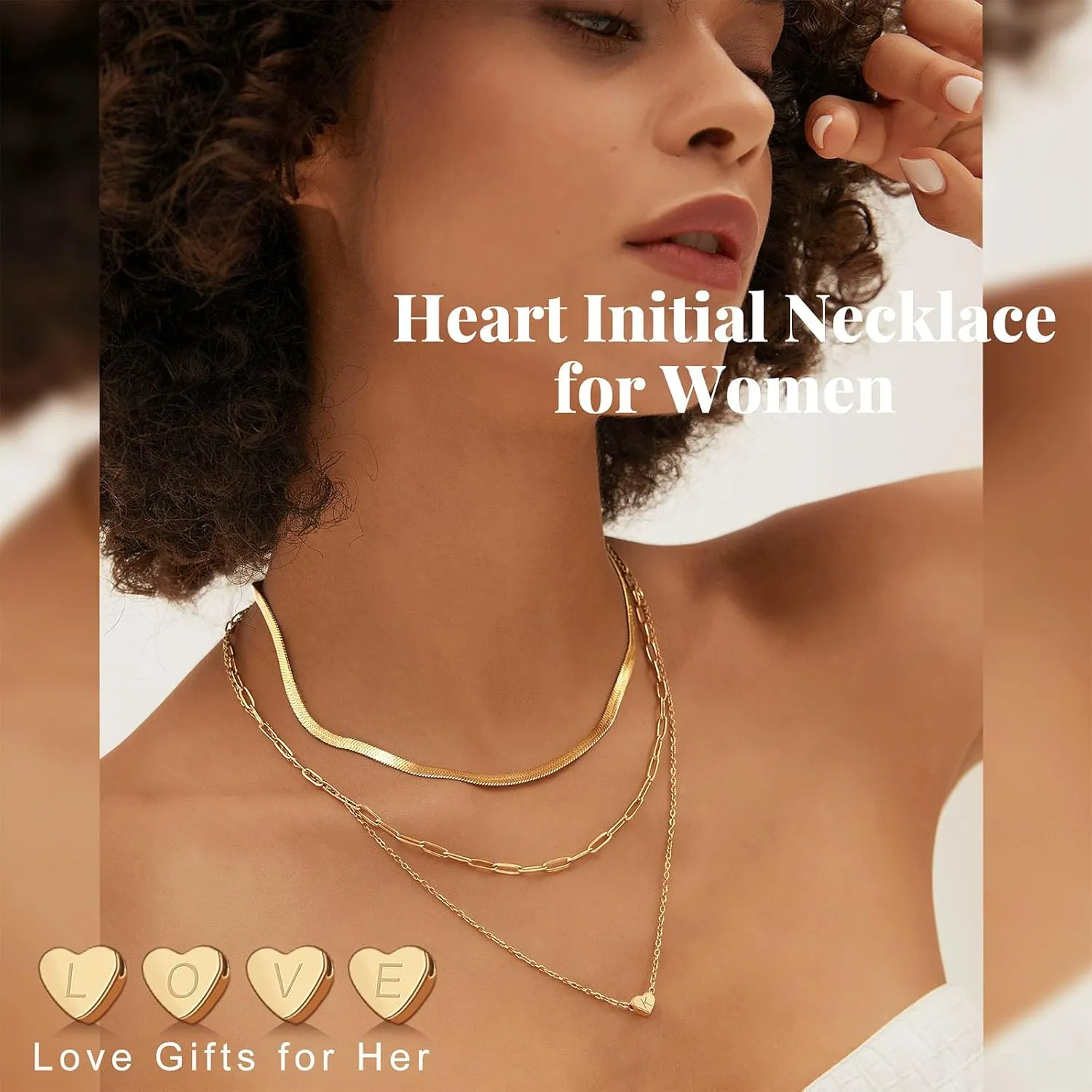 JSJOY Layered Initial Necklaces for Women, Gold Initial Heart Pendant Necklace Cute Letter A-Z Necklaces Tiny Initial Monogram Snake Choker Dainty Paperclip Chain Necklace for Girls
