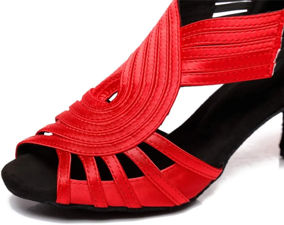 JUODVMP Ballroom Dance Rhinestone Latin Salsa Performance Heels Shoes Peep-Toe Dance Shoes,Model YCD5