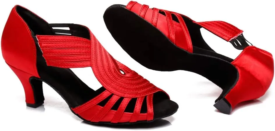 JUODVMP Ballroom Dance Rhinestone Latin Salsa Performance Heels Shoes Peep-Toe Dance Shoes,Model YCD5