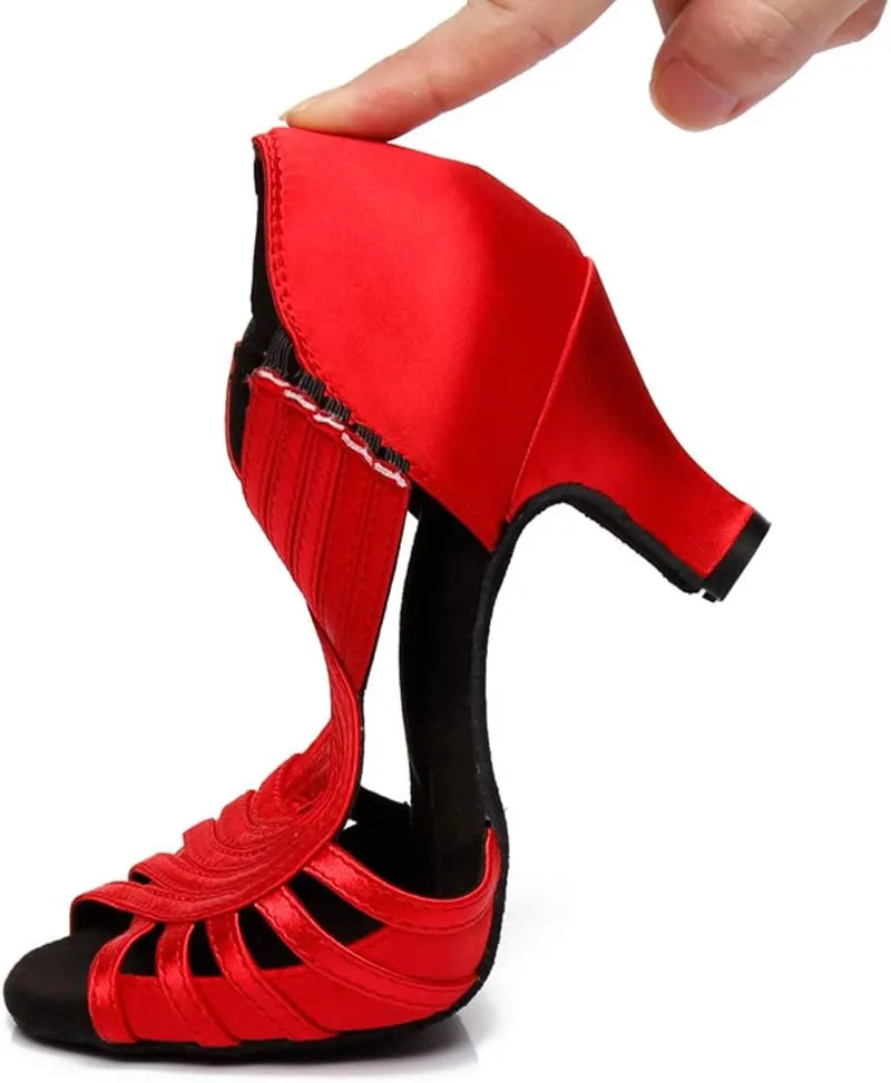 JUODVMP Ballroom Dance Rhinestone Latin Salsa Performance Heels Shoes Peep-Toe Dance Shoes,Model YCD5