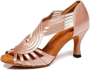 JUODVMP Ballroom Dance Rhinestone Latin Salsa Performance Heels Shoes Peep-Toe Dance Shoes,Model YCD5