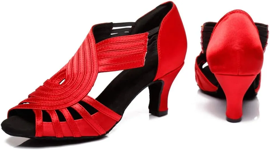 JUODVMP Ballroom Dance Rhinestone Latin Salsa Performance Heels Shoes Peep-Toe Dance Shoes,Model YCD5