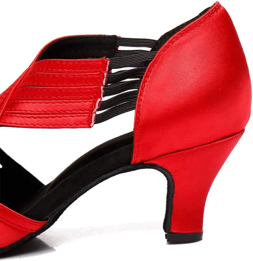 JUODVMP Ballroom Dance Rhinestone Latin Salsa Performance Heels Shoes Peep-Toe Dance Shoes,Model YCD5