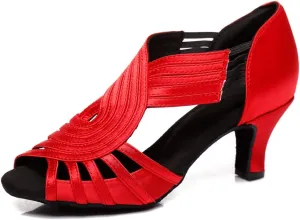 JUODVMP Ballroom Dance Rhinestone Latin Salsa Performance Heels Shoes Peep-Toe Dance Shoes,Model YCD5