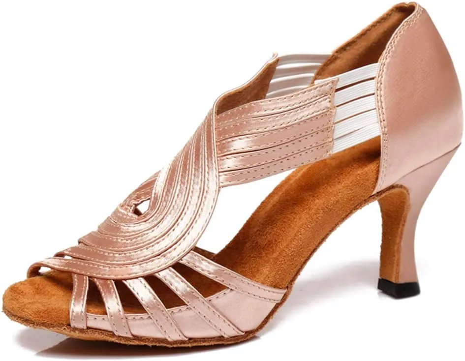 JUODVMP Ballroom Dance Rhinestone Latin Salsa Performance Heels Shoes Peep-Toe Dance Shoes,Model YCD5